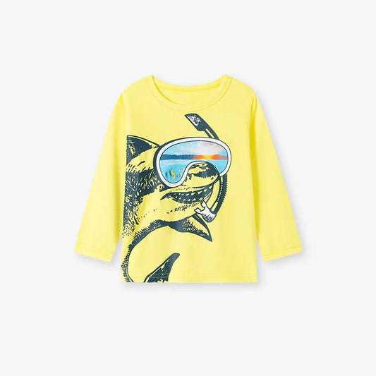 Spring and Autumn Boys Shark Cartoon Pattern Long Sleeves Sweatshirt and Pants Clothing Set