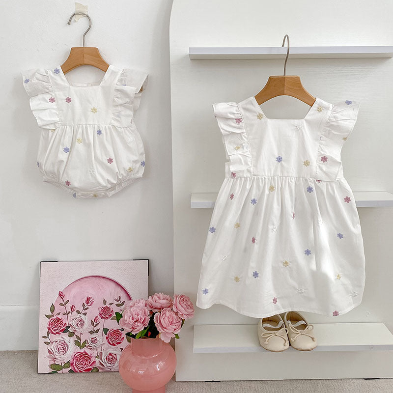 Summer Arrival Star Pattern Fly Sleeves Square Neck Dress/Onesies for Stylish Girls