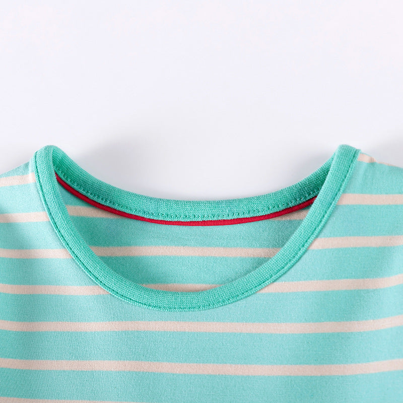 Autumn and Spring Arrival Rainbow and Striped Pattern Long Sleeves Dress for Stylish Girls