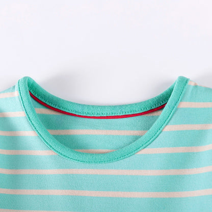 Autumn and Spring Arrival Rainbow and Striped Pattern Long Sleeves Dress for Stylish Girls