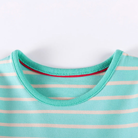 Autumn and Spring Arrival Rainbow and Striped Pattern Long Sleeves Dress for Stylish Girls