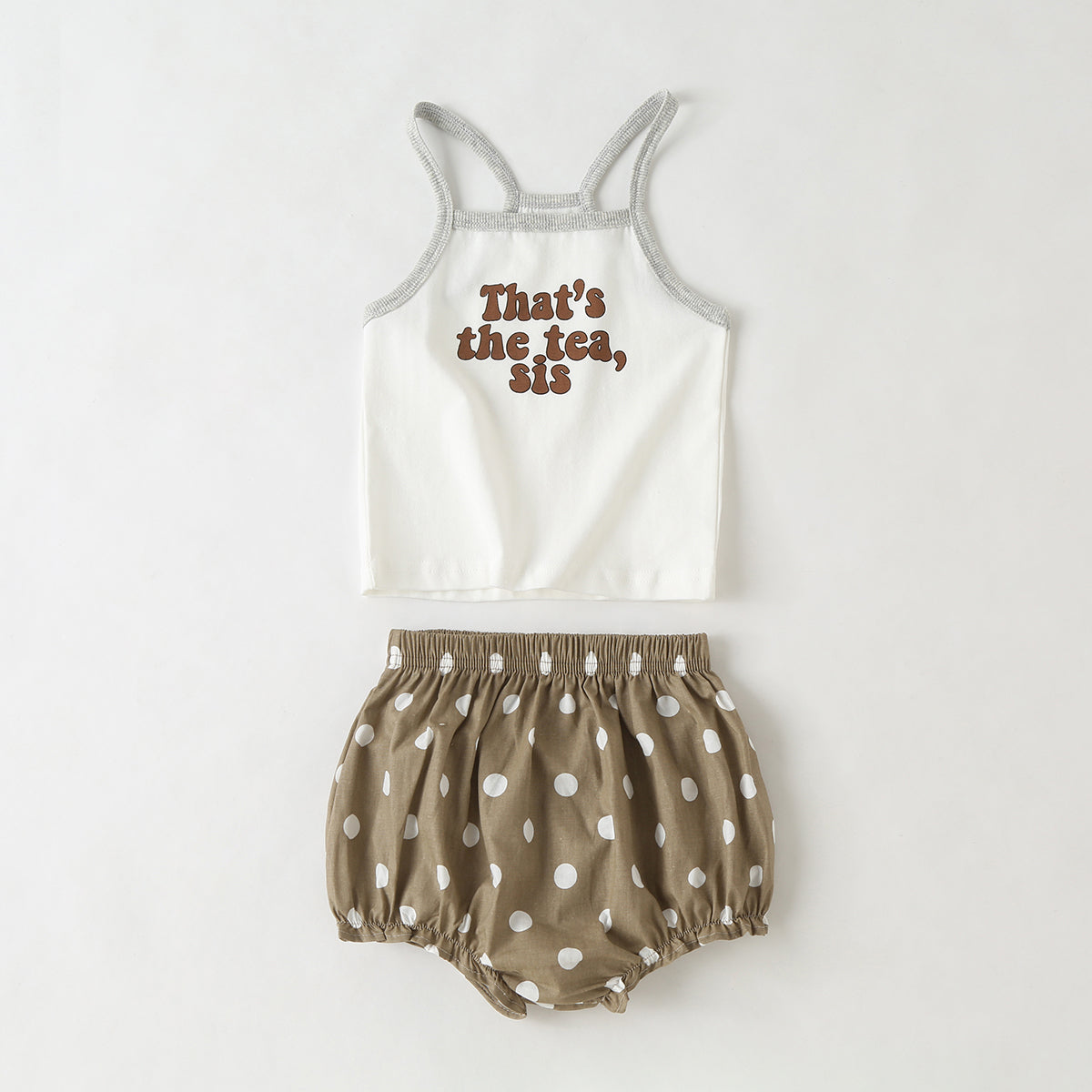 Baby Girl Slogan Pattern Sling Tops Combo Polka Dot Graphic Triangle Shorts One Pieces Sets