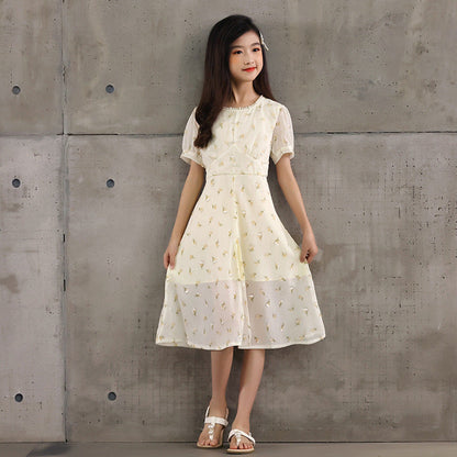 Arrival Summer Kids Girls French Style Chiffon Fashion Short Sleeves Floral Dress