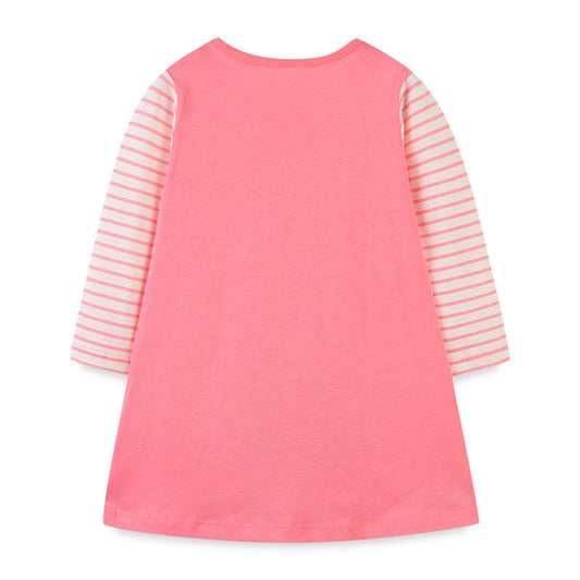 Baby Girl Cartoon Christmas Tree Pattern Striped Sleeve Design Princess Dress