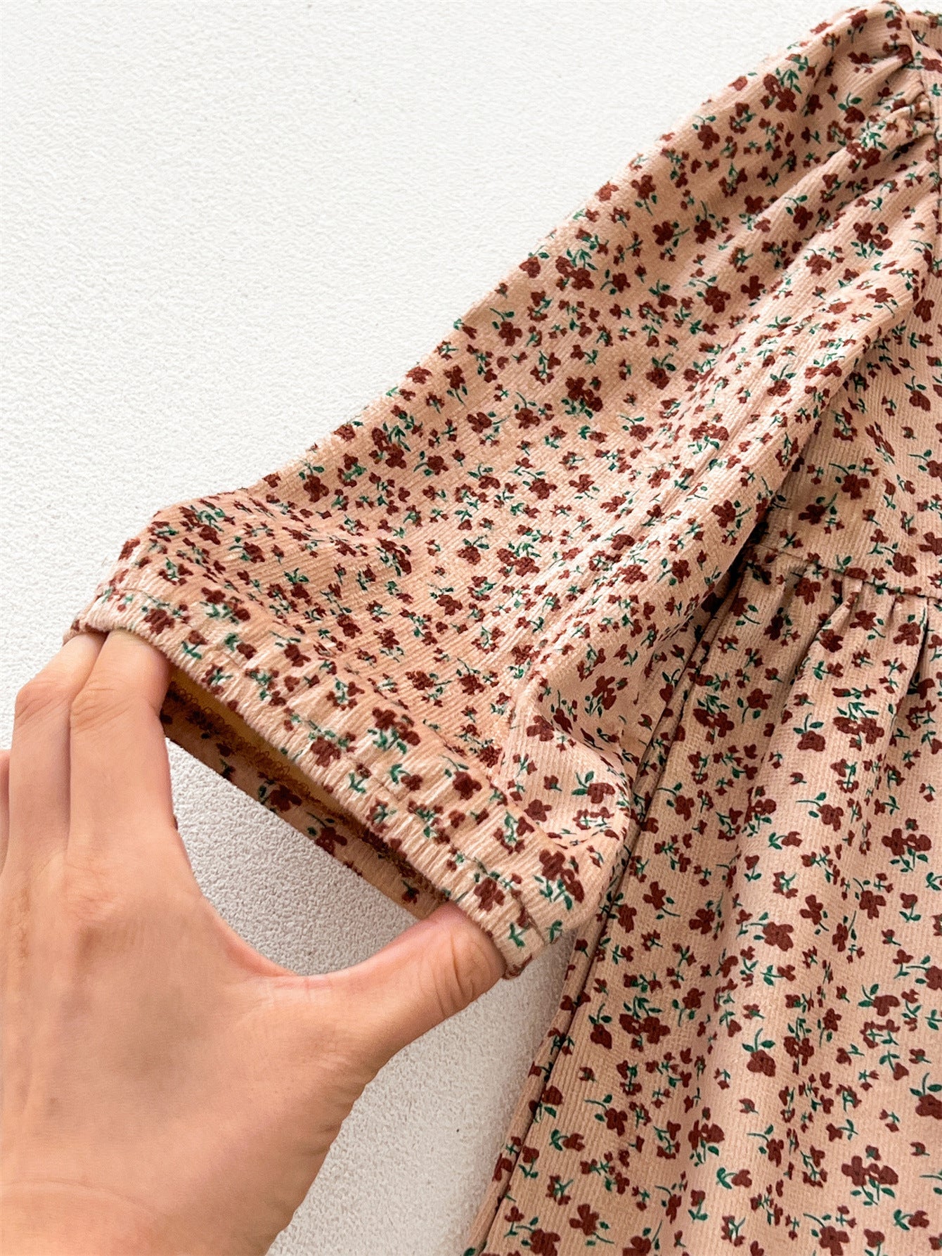 Spring and Autumn Corduroy Long-sleeved Dress with Ruffle Neck for Stylish Girls