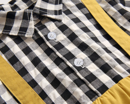 Baby Boy Plaid Pattern False One Pieces Design Lapel Bodysuit Onesies