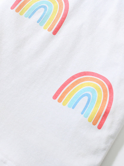Summer Baby Kids Girls Rainbow Print T-Shirt And Solid Color Mesh Skirt Clothing Set