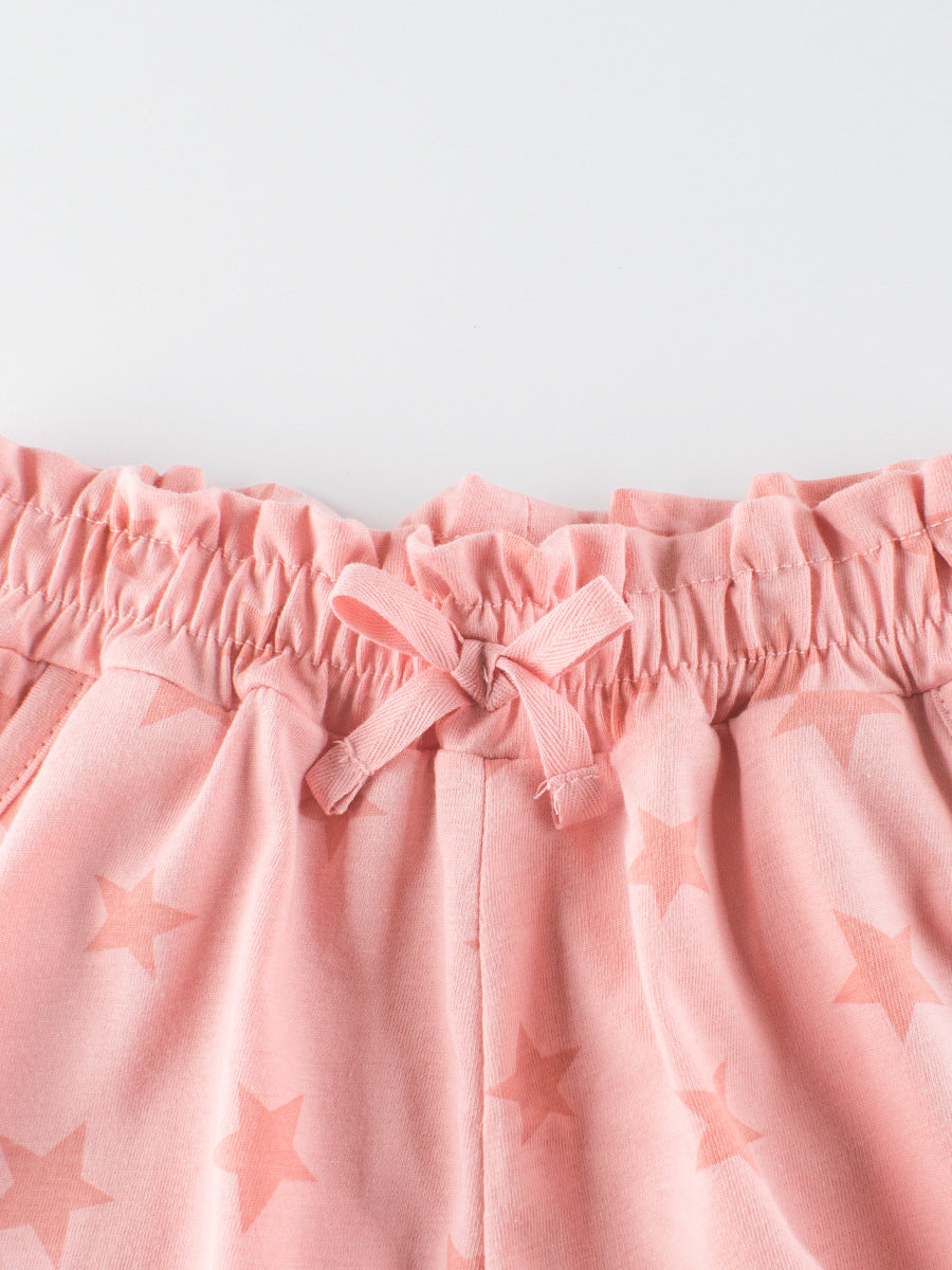 Girls Pink Soft Casual Style Stars Print Shorts