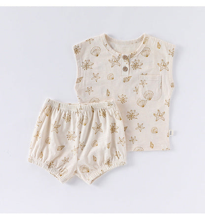 Summer Arrival Baby Unisex Sleeveless Fruits Pattern Top Vest and Shorts Clothing Sets