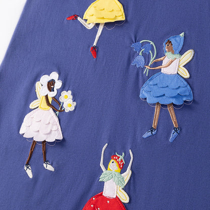 Summer Pure Cotton Dancers Cartoon Pattern Short Sleeves Dress for Stylish Girls