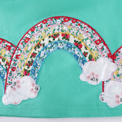 Autumn and Spring Arrival Rainbow and Striped Pattern Long Sleeves Dress for Stylish Girls