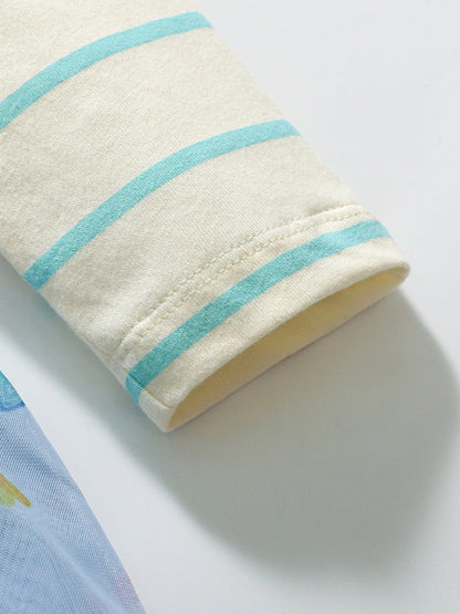 Arrival Autumn Girls Heart Print Crew Neck Long Sleeves Tulle Patchwork Princess Striped Dress