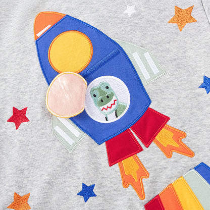 Spring and Autumn Boys Rockets and Stars Pattern Long Sleeves Top Sweatshirt and Pants Clothing Set