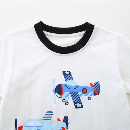 Summer Baby Kids Cartoon Airplanes Pattern T-shirt and Shorts Clothing Set for Boys