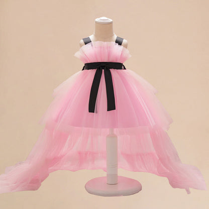 Summer Baby Kids Girls Princess Sleeveless Ribbon Butterfly Bow Tailcoat Tulle Dress