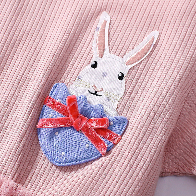 Summer Arrival Polka Dots Pattern Short Sleeves Tulle Patchwork Dress for Stylish Girls