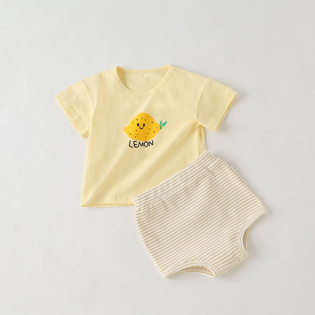 Baby Girl Fruit Pattern Short Sleeve Tops Combo Striped Graphic Triangle Shorts One Pieces Sets