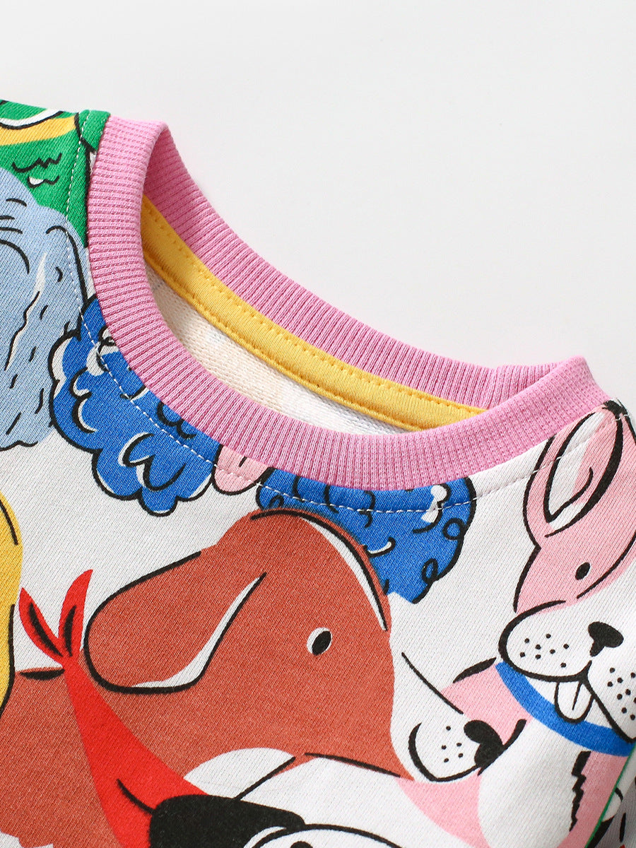 Design Autumn Girls Vivid Colorful Dogs Pattern Dress