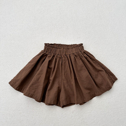 Summer Hot Selling Kids Girls Ruffle Pleated Solid Color Casual Skirt