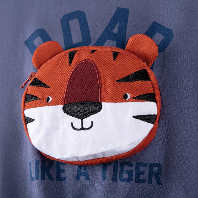 Spring and Autumn Boys Animals Cartoon and Letters Pattern Long Sleeves Sweatshirt and Pants Clothing Set