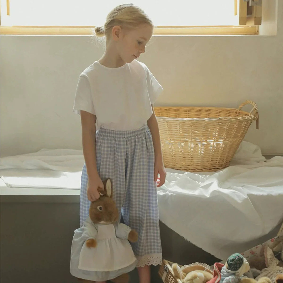 Summer Arrival Kids Girls Lace Decorated Plaid Pants