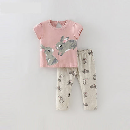 Baby Kids Girls Cartoon Short Sleeves Top And Pants Casual Clothing Set