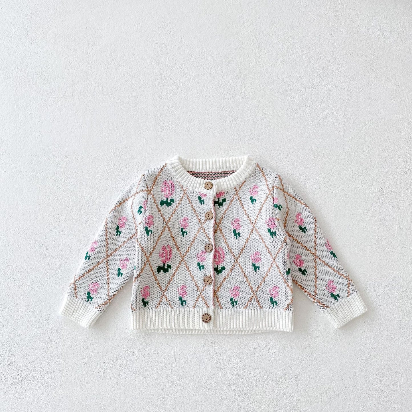 Baby Girl Allover Roses Embroidered Graphic Crotch Bodysuit & Cardigan Handmade Knitted Sets