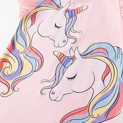 Summer Arrival Animals Cartoon Pattern Fly Sleeves Dress for Stylish Girls
