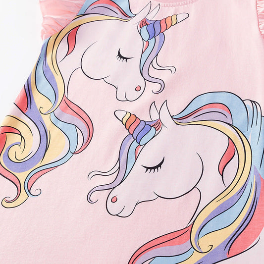Summer Arrival Animals Cartoon Pattern Fly Sleeves Dress for Stylish Girls