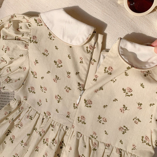 Summer Arrival Baby Kids Girls French Cute Short Sleeves Flowers Pattern Printed Dress