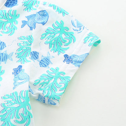 Summer Arrival Marine Animals Pattern Short Sleeves Dress for Stylish Girls