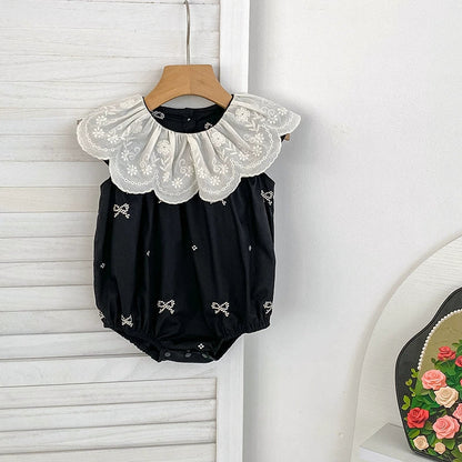 Summer Baby Girls French-style Flowers Pattern Collar Sleeveless Butterfly-bows Embroidered Onesies and Dress – Princess Sister Matching Set