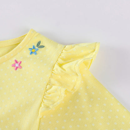 Autumn Arrival Cartoon Rabbits and Flowers Pattern Long Sleeves Crew Neck Dress for Stylish Girls