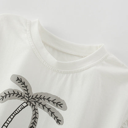 Summer Baby Kids Animals Cartoon Pattern T-shirt and Heart Pattern Shorts Clothing Set for Girls