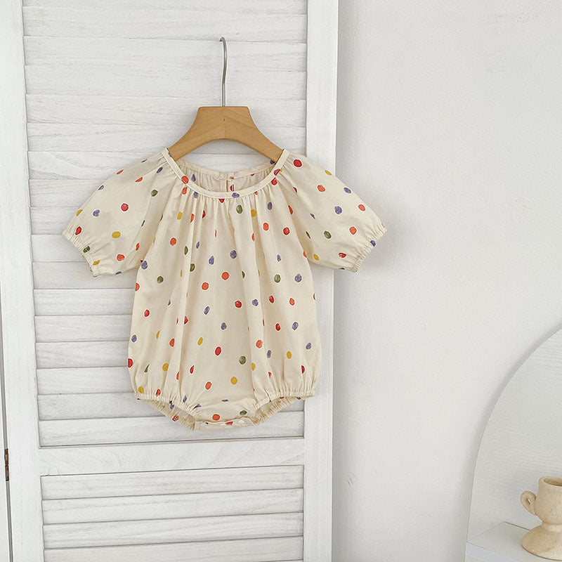 Summer Girls Coloful Dots Pattern Short Sleeves Onesies and Girls’ Dress – Princess Sister Matching Set