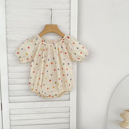 Summer Girls Coloful Dots Pattern Short Sleeves Onesies and Girls’ Dress – Princess Sister Matching Set