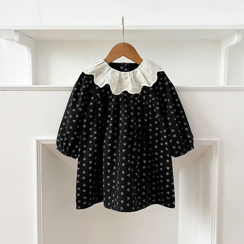 Autumn Baby Girls French Style Vintage Flowers Pattern Long-sleeved Onesies and Dress – Princess Sister Matching Set