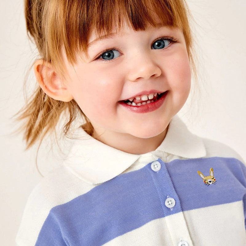 Summer Baby Kids Girls Animals Cartoon Logo Striped Polo Shirt And Skirt Clothing Set