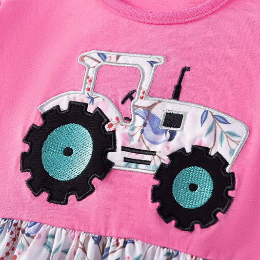 Summer Arrival Floral Pattern Short Sleeves Color Patchwork Dress for Stylish Girls