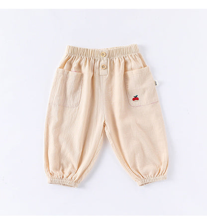 Children’s Summer Breathable Simple Logo Embroidered Pocketed Fashion Casual Pants – Home Trousers