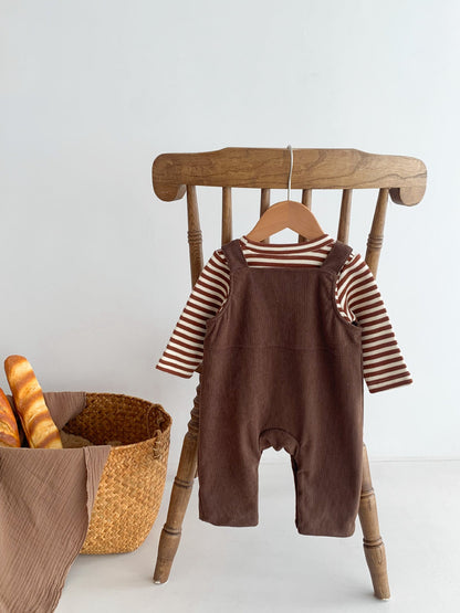 Infant Baby Bear Head Corduroy Combo Overalls In Sets