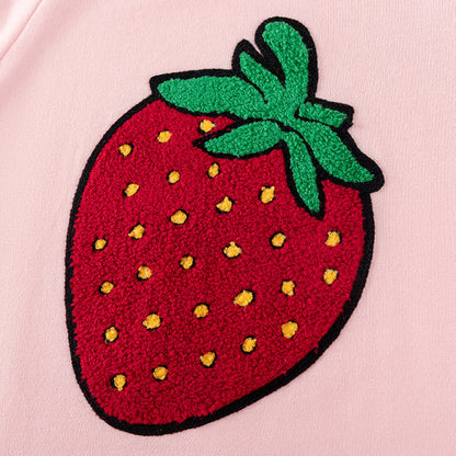 Spring and Autumn Girls Strawberry Pattern Long Sleeves Sweatshirt and Plain Pants Clothing Set