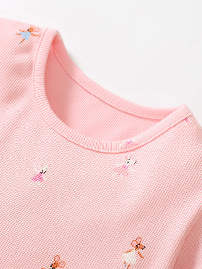 Spring And Summer Baby Girls Short Sleeves Mouse Dancers Cartoon Pattern Chiffon Dress