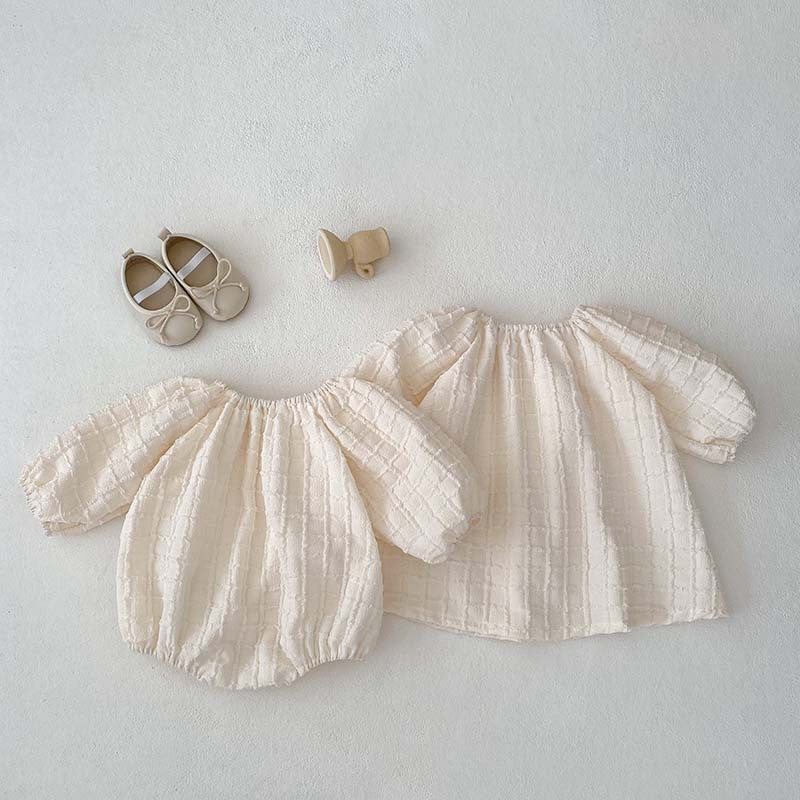 Design Autumn Baby Kids Girls Solid Color Simple Plaid Pattern Dress And Onesies Clothing Set