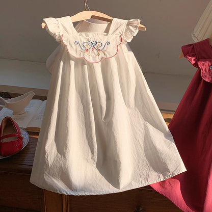 Summer Arrival Baby Kids Girls Fly Sleeves Flowers Embroidered Pattern Dress