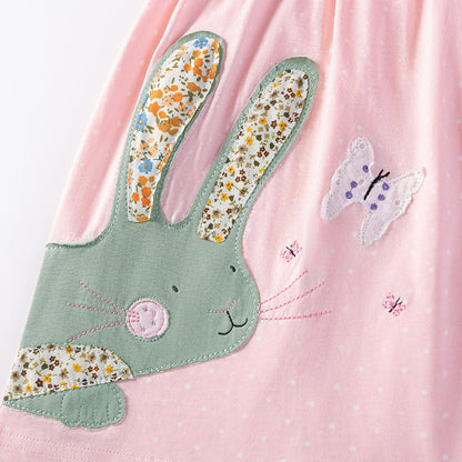 Summer Arrival Rabbit Cartoon Pattern Short Sleeves Dress for Stylish Girls
