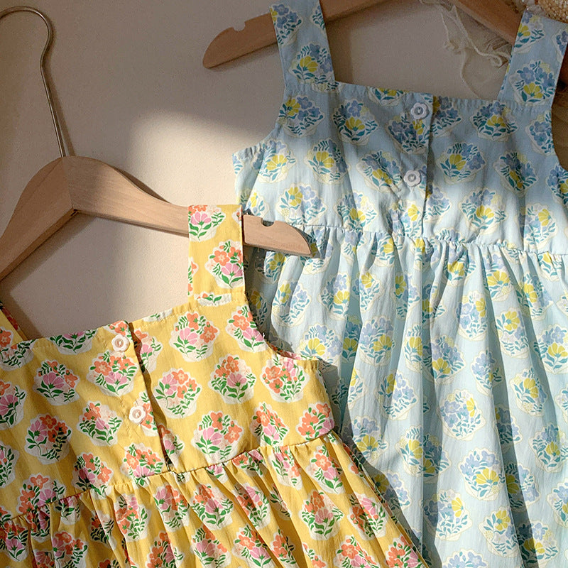 Summer Arrival Flowers Pattern Sleeveless Strap Dress for Stylish Girls