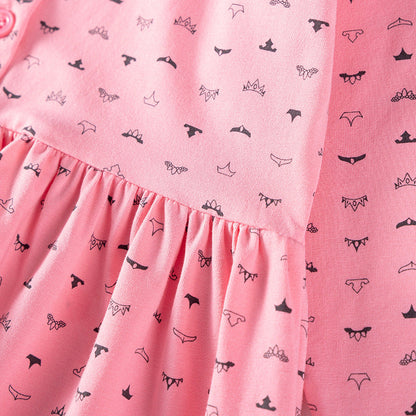 Autumn and Spring Arrival Geometric Pattern Long Sleeves Dress with Peter Pan Collar for Stylish Girls