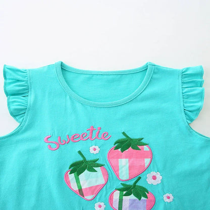 Summer Baby Kids Cute Strawberry Pattern Vest and Plaid Shorts Clothing Set for Girls