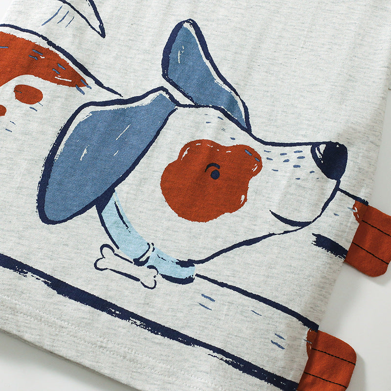 Summer Baby Kids Puppy Cartoon Pattern T-shirt and Shorts Clothing Set